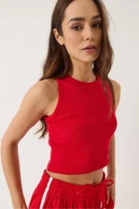 Bianco Lucci Women's Ribbed Halter Neck Camisole Basic Crop Top Undershirt - Image 6