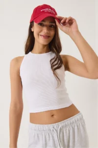 Bianco Lucci Women's Ribbed Halter Neck Camisole Basic Crop Top Undershirt - Image 2