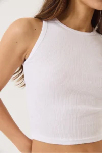 Bianco Lucci Women's Ribbed Halter Neck Camisole Basic Crop Top Undershirt - Image 6