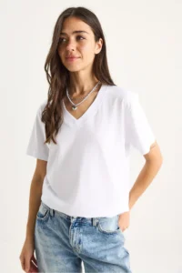 Bianco Lucci Women's 100% Organic Cotton Deep V-Neck Comfort Fit T-Shirt - Image 3