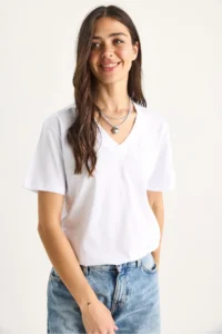 Bianco Lucci Women's 100% Organic Cotton Deep V-Neck Comfort Fit T-Shirt - Image 4