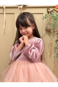 penu baby kids Powder Velvet Fabric Skirt Layered Baby Girl Dress - Image 3