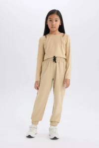 DeFacto Slim Fit Narrow Cut Crew Neck Ribbed Camisole Long Sleeve T-Shirt Girl Child - Image 2
