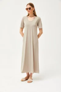 Olalook Women Stone V-neck Casual Maxi Dress - Image 4