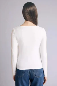 DeFacto  Ecru slim Fit Basic Modal T-Shirt - Image 2