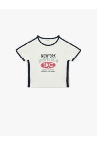 Koton Slim Fit Printed Crew Neck Short Sleeve Sports Crop T-Shirt
