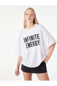 Koton Half Sleeve Crew Neck Printed Oversize Sports T-Shirt - Image 2