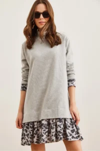Olalook Women Gray Black Garnili Thessaloniki Elbise - Image 5
