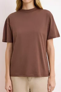 TRENDYOLMİLLA Brown-Khaki 2 Sets Package 100% Cotton Basic Dog collar Knitting T-Shirt - Image 3