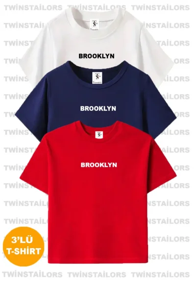 twins tailors Brooklyn Printed 3 Pack Unisex Red-White-Navy Blue Children's T-Shirt/T-Shirt