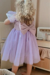 penu baby kids Purple Short Balloon Tulle Sleeve Detailed Tutu Tutu Baby Girl Dress - Image 4