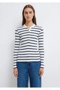 Mavi Button Detailed Striped T-Shirt Fitted -86625 - Image 4