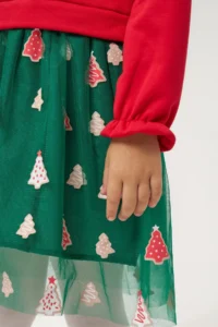 Minipodyum Girl's Christmas Dress with Bow Collar and Crown Gift - Image 5
