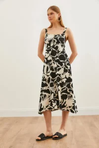 Olalook Women's Black and White Zippered Patterned Knitted Dress - Image 3