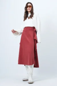 Trend Alaçatı Stili Women's Brick Asymmetrical Cut Waist Tie Detailed Skirt Alc-X14690 - Image 4