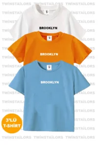 twins tailors Brooklyn Printed 3 Pack Unisex White-Orange-Baby Blue Kids T-Shirt/T-Shirt