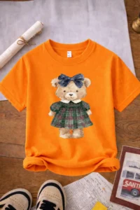twins tailors Cute Boy And Teddy Printed 3-Pack Pink-White-Orange Girls' T-Shirt - Image 2