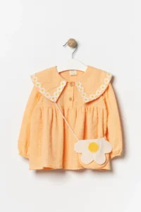Minipodyum Girl's Dress Muslin Baby Collar with Bag Eid Dress - Image 3