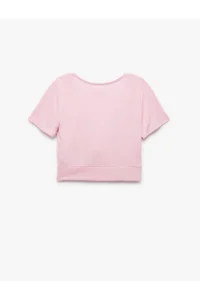Koton V-Neck Ruffle Detailed Modal Blend Crop Sports T-Shirt - Image 4