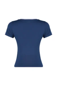 TRENDYOLMİLLA Navy Blue Slogan Printed V-neck Regular/Normal Pattern Knitting T-Shirt - Image 8