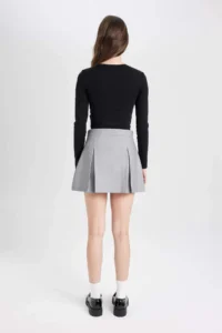 DeFacto High Waist Basic Plain Cotton Side Zipper Mini Shorts Skirt - Image 5