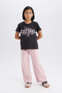 DeFacto Relax Fit Crew Neck Printed Short Sleeve T-Shirt Girls - Image 2