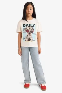 DeFacto Relax Fit Crew Neck Printed Short Sleeve T-Shirt Girls - Image 2