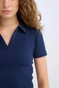 DeFacto Fitted Polo Neck Basic Plain Ribbed Camisole Short Sleeve T-Shirt - Image 5