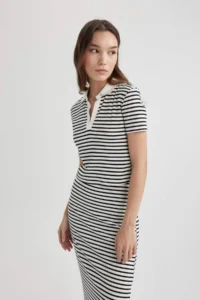 DeFacto Fitted Polo Neck Striped Short Sleeve T-Shirt