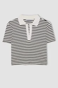 DeFacto Fitted Polo Neck Striped Short Sleeve T-Shirt - Image 7
