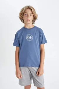 DeFacto Crew Neck Printed Short Sleeve T-Shirt for Boys