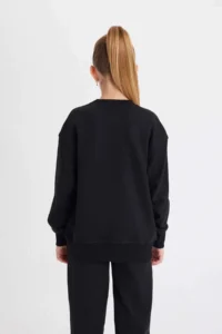 DeFacto Girl's Black Relax Fit Crew Neck Cotton Basic Plain School Sweatshirt A2797a824au - Image 3