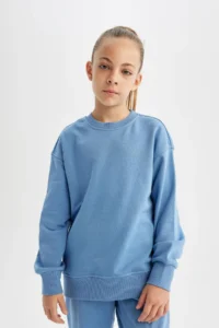 DeFacto Girl's Relax Fit Crew Neck Cotton Basic Plain School Sweatshirt A2797a824au - Image 7