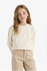 DeFacto Relax Fit Crew Neck Basic Plain School Sweatshirt Girl Child - Image 3