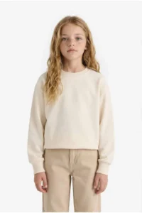 DeFacto Relax Fit Crew Neck Basic Plain School Sweatshirt Girl Child - Image 4