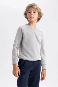 DeFacto Boy's Navy Blue Crew Neck School Sweatshirt