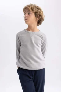 DeFacto Boy's Navy Blue Crew Neck School Sweatshirt - Image 3