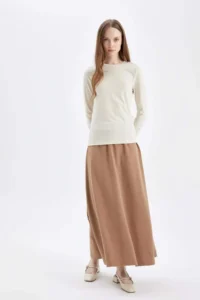 DeFacto A Cut Skuba Diving Fabric Basic Plain Maxi Skirt - Image 2