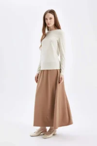 DeFacto A Cut Skuba Diving Fabric Basic Plain Maxi Skirt - Image 3
