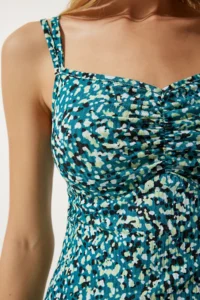 Happiness İstanbul Women's Green Black Double Strap Patterned Knitted Dress - Image 6