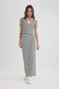 DeFacto Fitted Corded Striped Camisole Maxi Skirt - Image 2