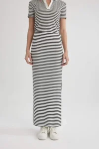 DeFacto Fitted Corded Striped Camisole Maxi Skirt - Image 4