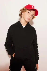 DeFacto Boy's Oversize Wide Fit Hooded Coat of Arms Printed Sweatshirt A6588a823wn - Image 3