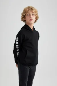 DeFacto Boy's Oversize Wide Fit Hooded Coat of Arms Printed Sweatshirt A6588a823wn - Image 4