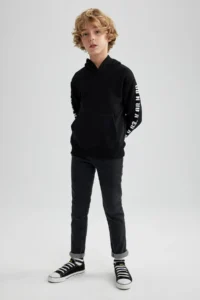 DeFacto Boy's Oversize Wide Fit Hooded Coat of Arms Printed Sweatshirt A6588a823wn - Image 5