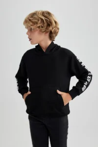DeFacto Boy's Oversize Wide Fit Hooded Coat of Arms Printed Sweatshirt A6588a823wn - Image 6