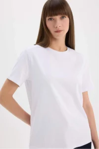 DeFacto Regular Fit Crew Neck Casual Premium Basic Plain Short Sleeve White T-Shirt