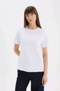 DeFacto Regular Fit Crew Neck Casual Premium Basic Plain Short Sleeve White T-Shirt - Image 3