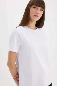 DeFacto Regular Fit Crew Neck Casual Premium Basic Plain Short Sleeve White T-Shirt - Image 4