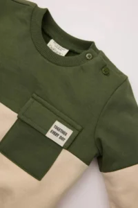 DeFacto Baby Boy Crew Neck Color Blocked Soft Lined Sweatshirt - Image 2